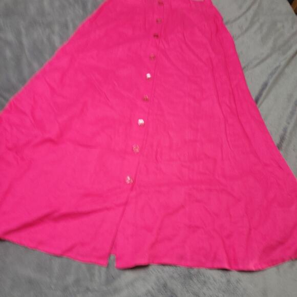 Choices Skirt Women Medium A Line Pink Barbiecore Linen Button Front Maxi Modest - Picture 1 of 12